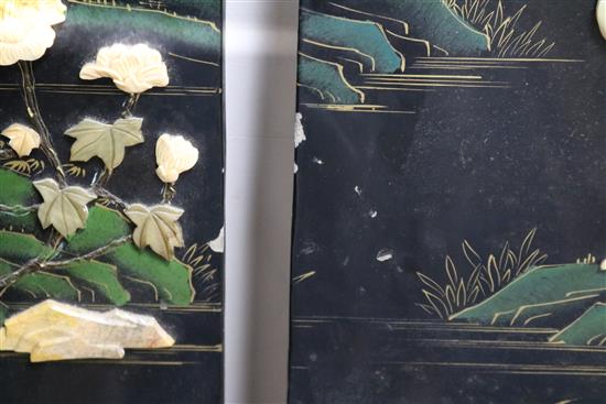 An Oriental four fold lacquer screen W.162cm